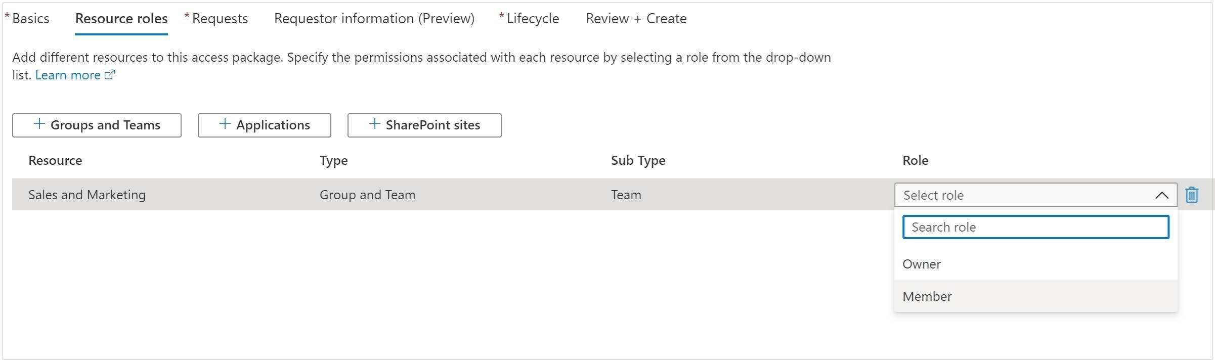 Set Resources and associated permissions